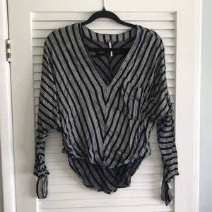 FP stripped blouse w/ sleeve ties